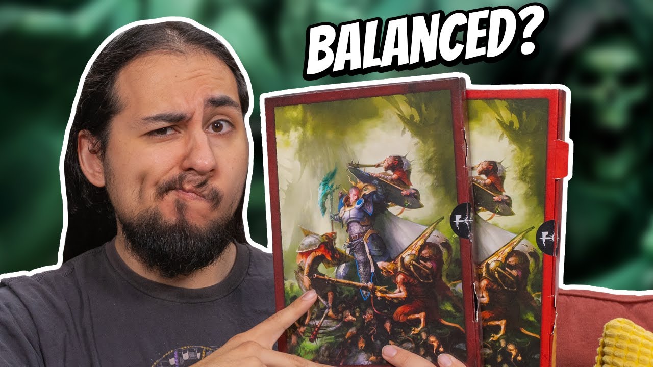 YouTube post by @EonsOfBattle for MyMiniFactory. Caption reads: Is GW’s BEST Game Balanced?.