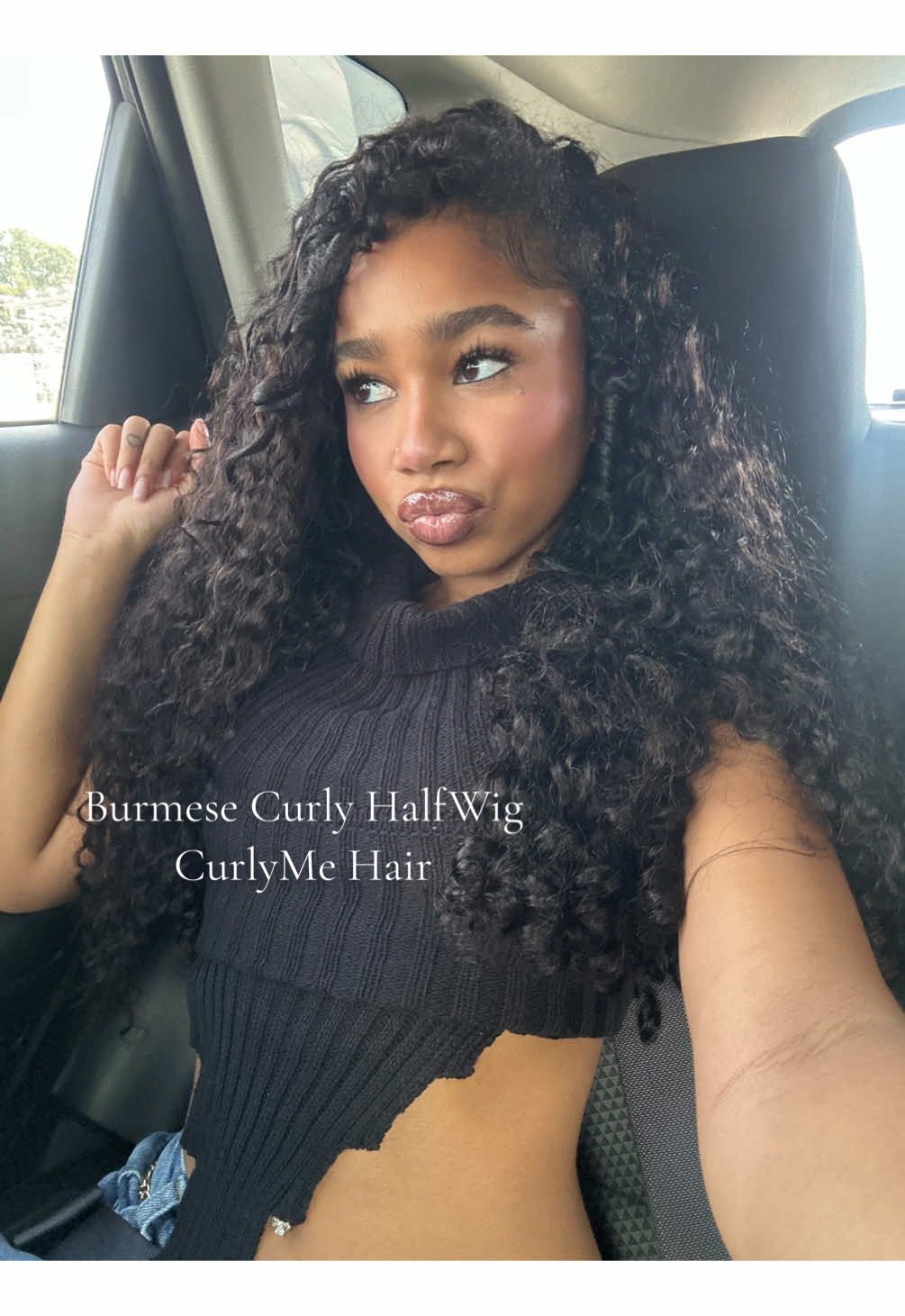 TikTok post by @morgankbs for Curlyme. Caption reads: [...] wig eatsssss! It's so gorgeous!💗 @CurlyMe....