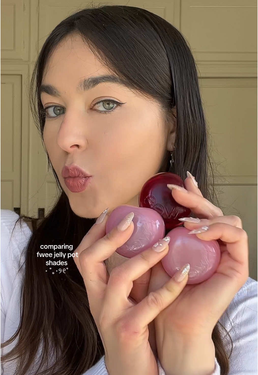 TikTok post by @gracejosephinee for Fwee Makeup. Caption reads: my newest blush/lip tint obsession 💕 which is....