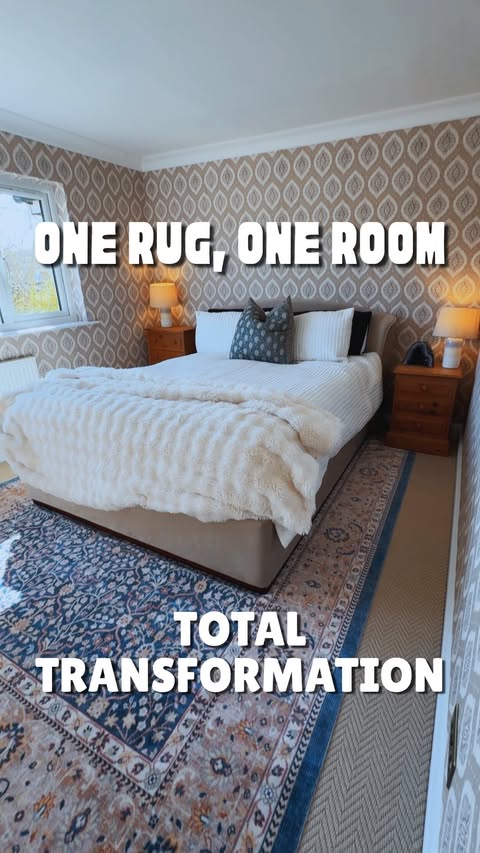 Instagram post by @themoneypitrenovation for Kukoon Rugs. Caption reads: [...] the beige 🤔 Enter the Leela rug from....
