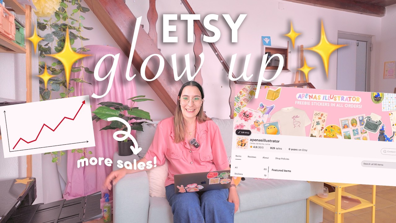 YouTube post by @aPenasIllustrator for HTVRONT. Caption reads: Etsy Shop Makeover: Improving listings, SEO &....