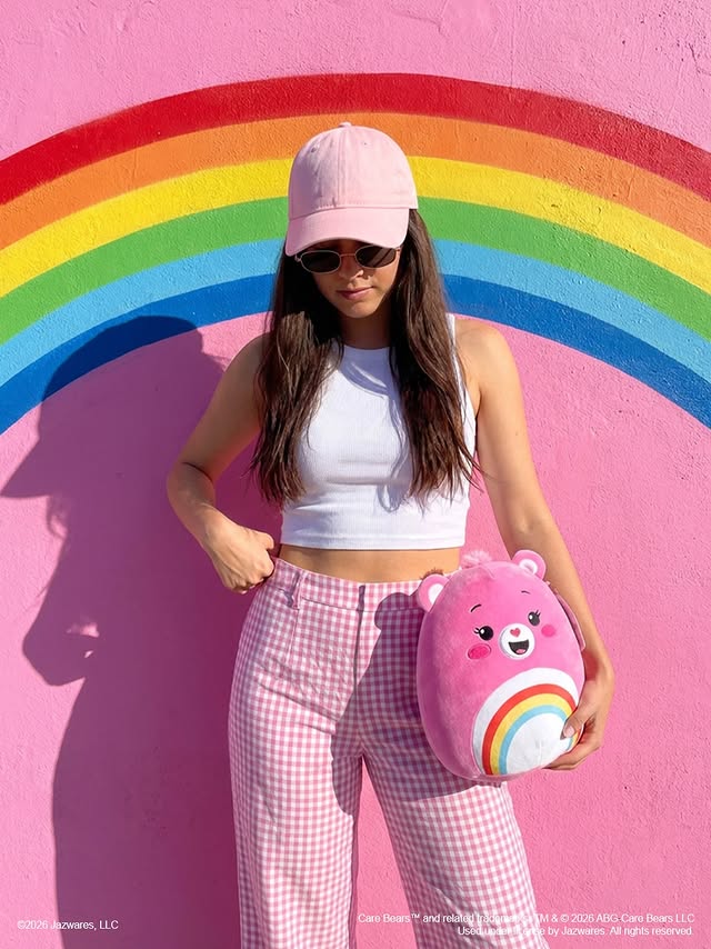 Instagram post by @squishmallowsuk for Care Bears. Caption reads: [...] 🌈💫 Happy Share Your Care Day! #carebears....