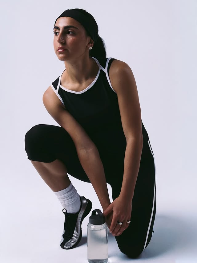 Instagram post by @chloemihailo for Athleta. Caption reads: Only the essentials @athleta #AthletaPartner.