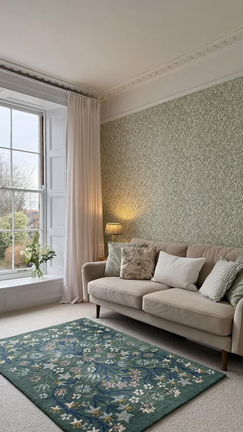 Instagram post by @katesgeorgianhome for Twopagescurtains. Caption reads: [...] made to measure curtains from....