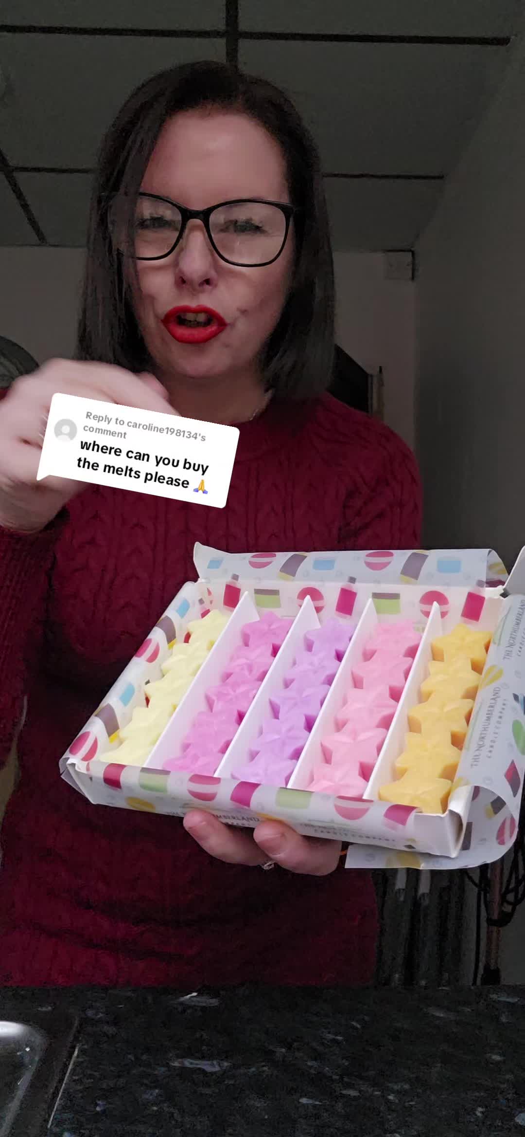 TikTok post by @emmabradshaw30 for The Northumberland Candle Company. Caption reads: Replying to @caroline198134 this mystery wax melt....