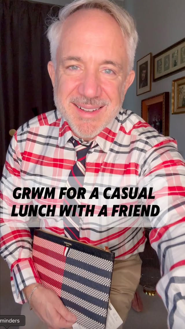 Instagram post by @morgansmanias for Thom Browne. Caption reads: [...] lunch with a friend in head to toe Thom....
