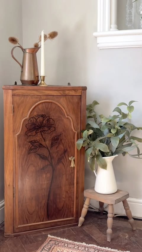 Instagram post by @rediscoveredbydanielle for Cricut UK & Ireland. Caption reads: Ad | I loved this corner cabinet, but it needed a....
