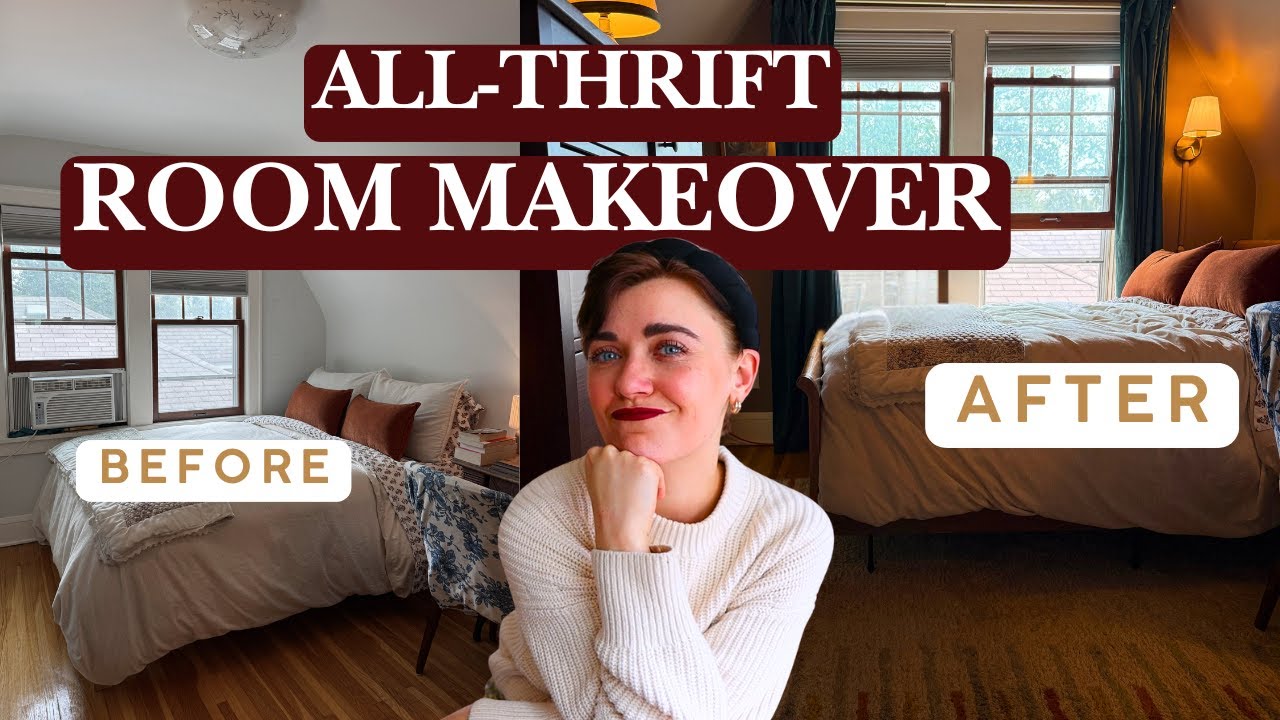 YouTube post by @SaraElysabethe for Benjamin Moore. Caption reads: I TRANSFORMED my room with ONLY THRIFTED FINDS.