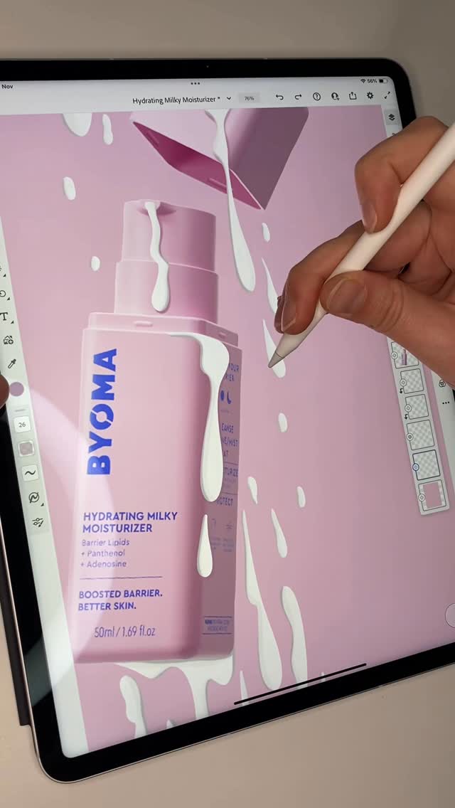 Instagram post by @monta.smitina for BYOMA. Caption reads: Hydrating Milky Moisturizer🥛

#byoma....