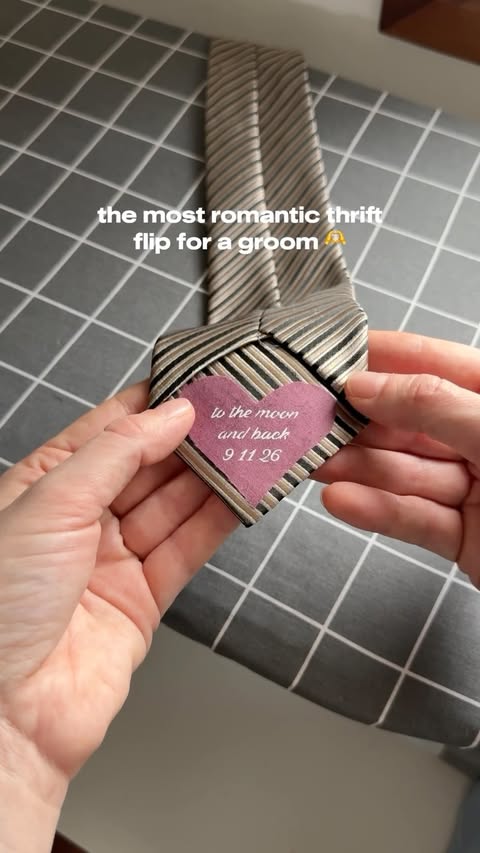 Instagram post by @okwithmyhands for Cricut ANZ. Caption reads: bonus lil wedding thrift flip for #DIYJuly - a tie....
