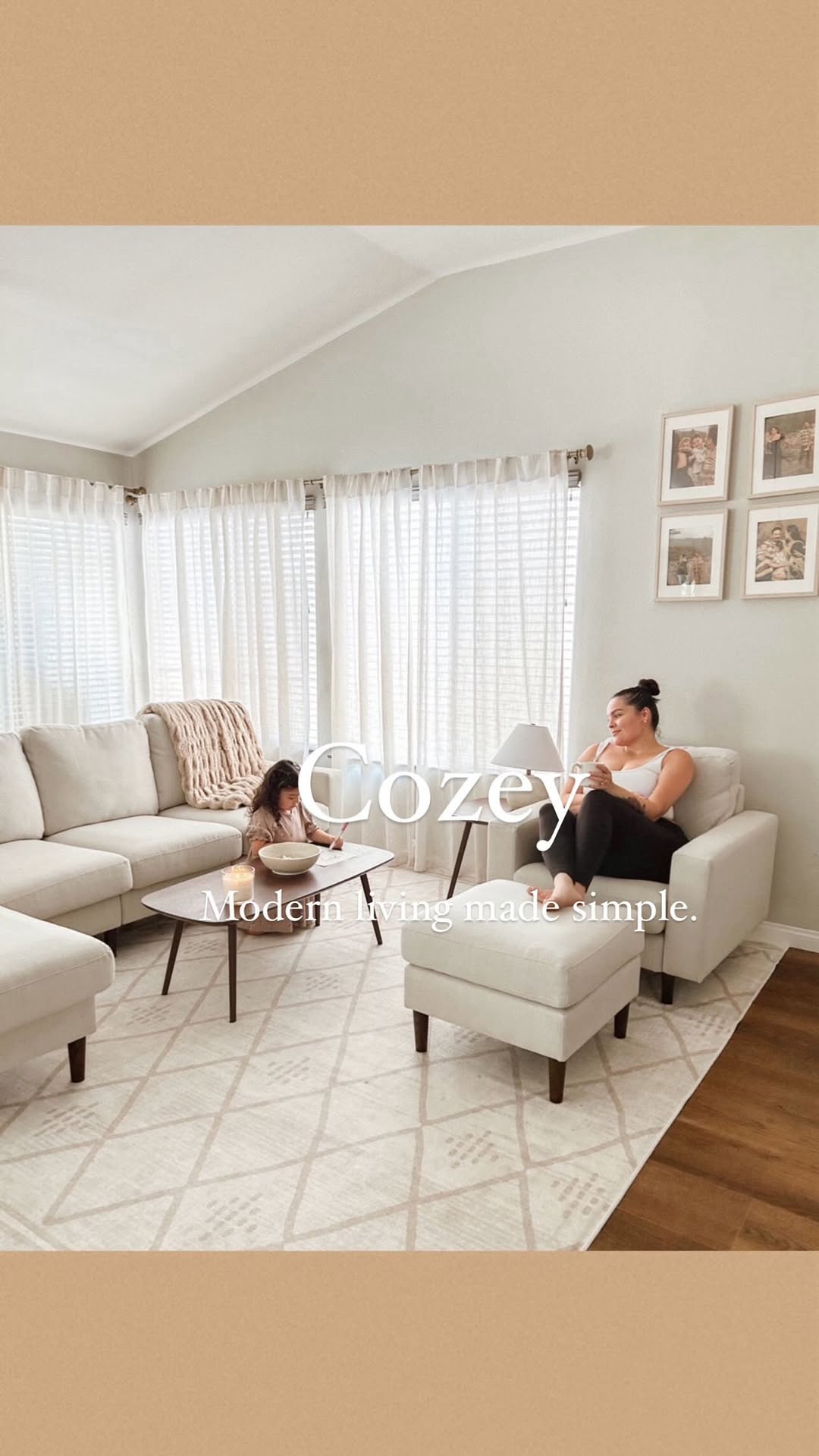 Instagram post by @k_cheesy for Cozey. Caption reads: #ad Modern living made simple with @cozey....