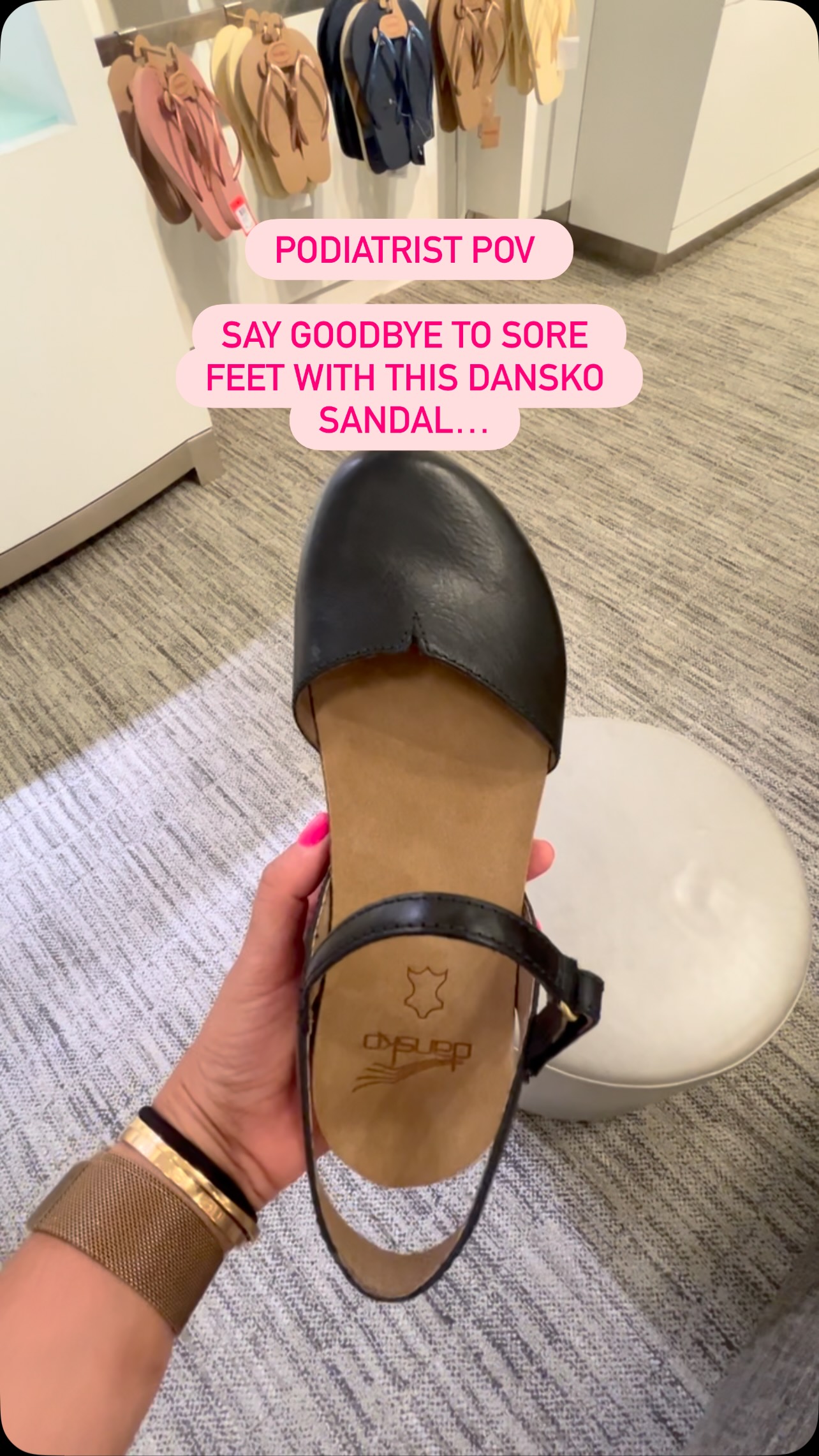 Instagram post by @thesoledoctor for Dansko. Caption reads: Meet Dansko Rowan — the perfect hybrid of sandal....