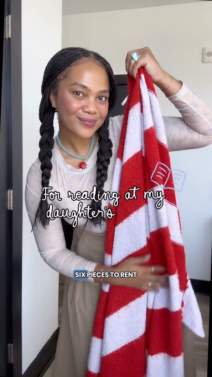 Instagram post by @averycadrien for Nuuly. Caption reads: My brain’s juggling three to-do lists before 8AM,....