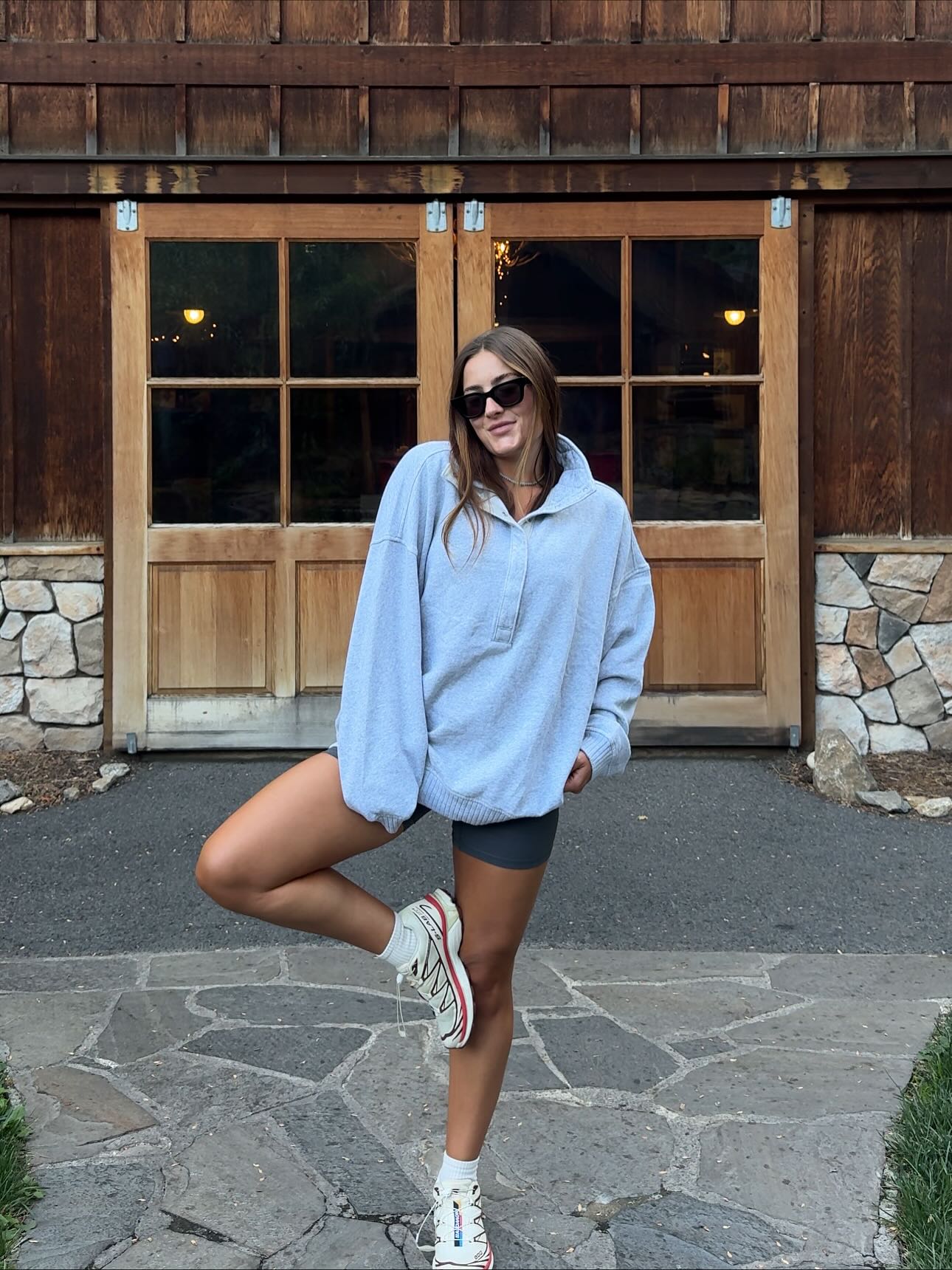 Instagram post by @hauskris for Aerie. Caption reads: dress code this fall is cozy in @aerie 😌🏕️🌲....