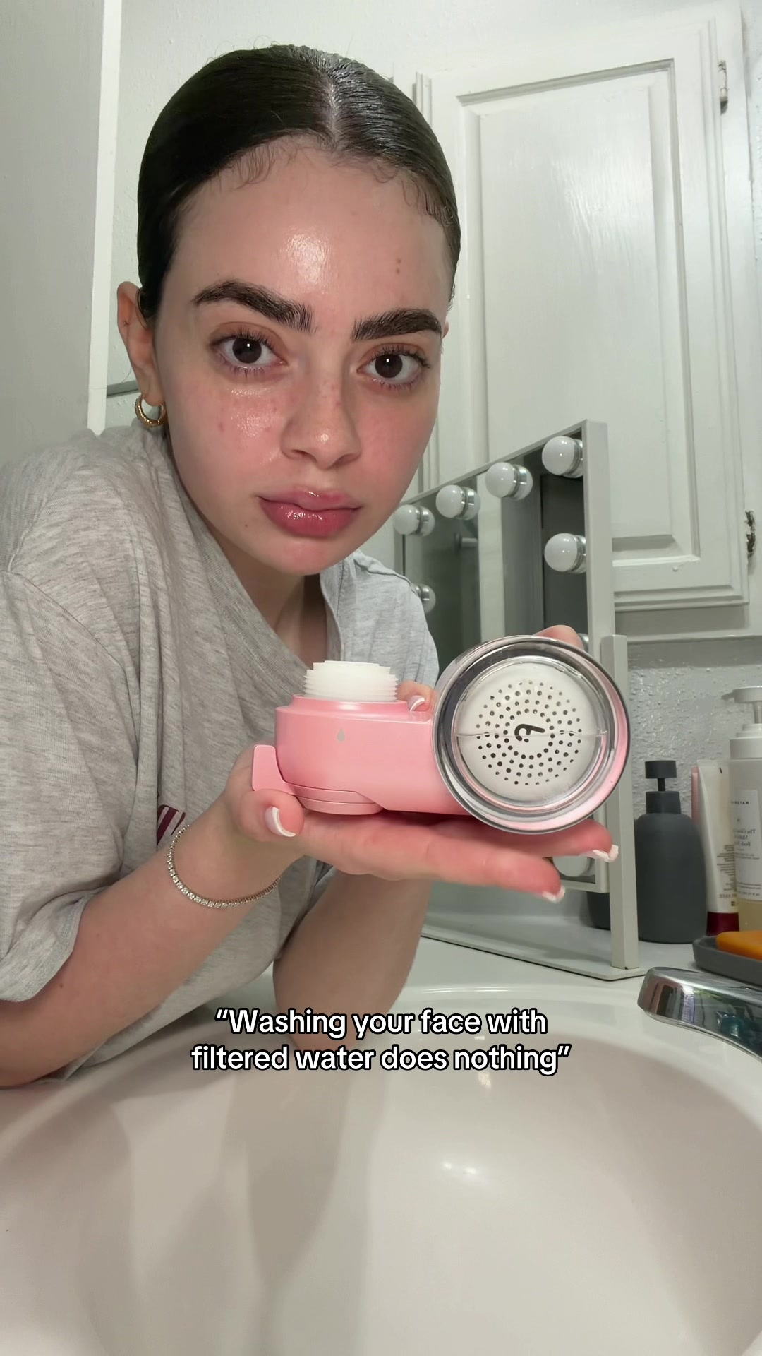 TikTok post by @monamakeupdoll for Filterbaby. Caption reads: My makeup only looks this good because my skincare....