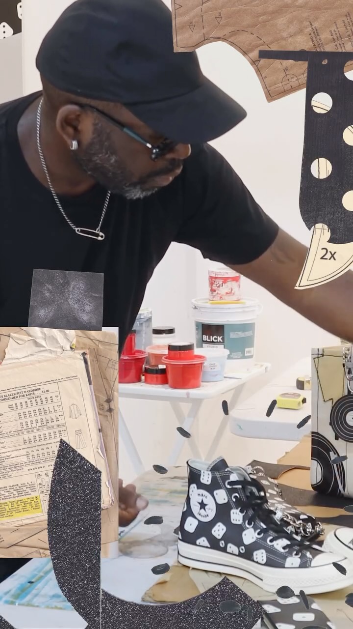 Instagram post by @derrickadamsny for Marc Jacobs. Caption reads: Derrick Adams invites us to his Brooklyn-based....