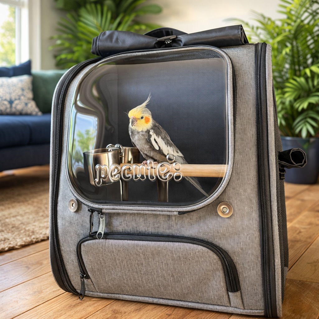 Instagram post by @buddy_thebirdy for Pecute. Caption reads: [...] 👑 has upgraded his carrier! Thanks to....