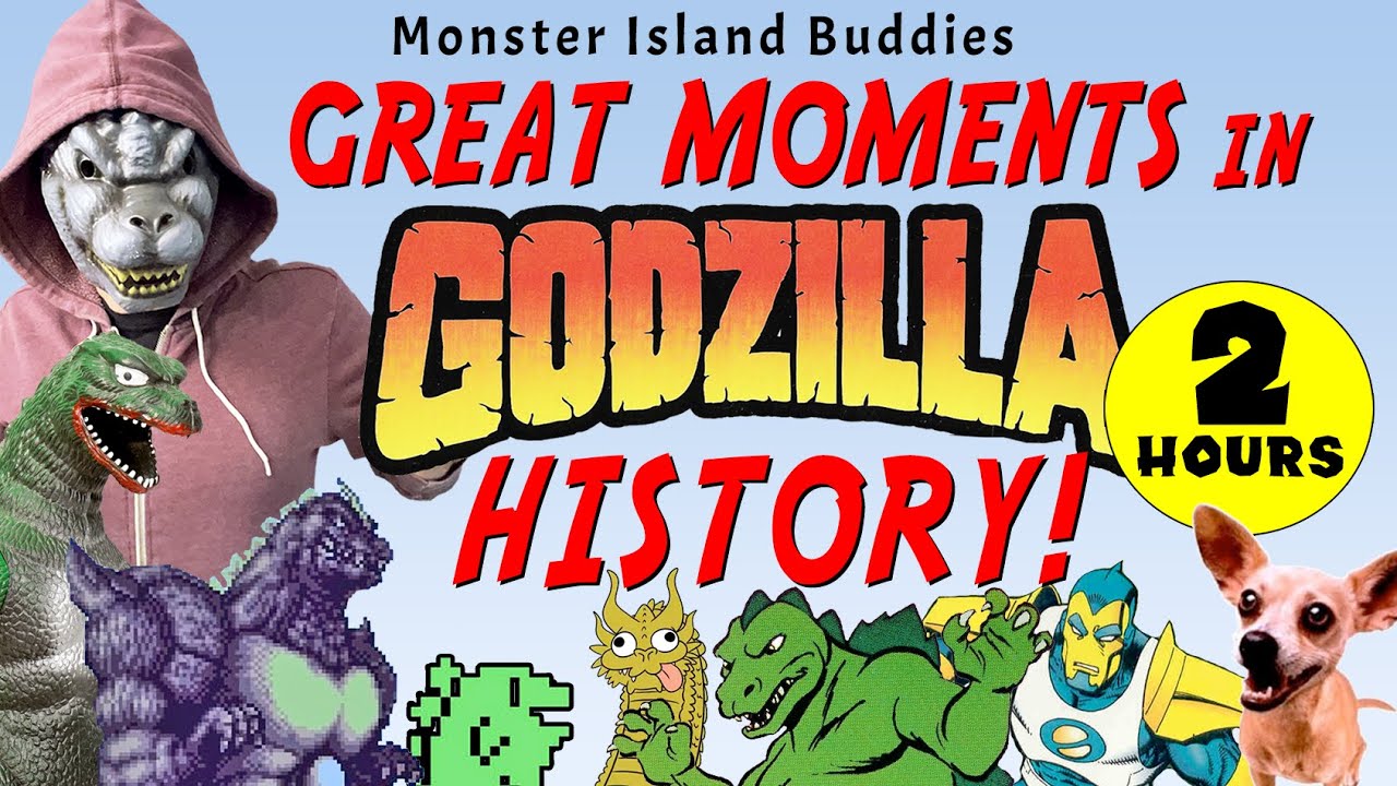 YouTube post by @MonsterIslandBuddies for Zazzle. Caption reads: 🎂🦖Godzilla's Birthday! 2 Hours of Historic....