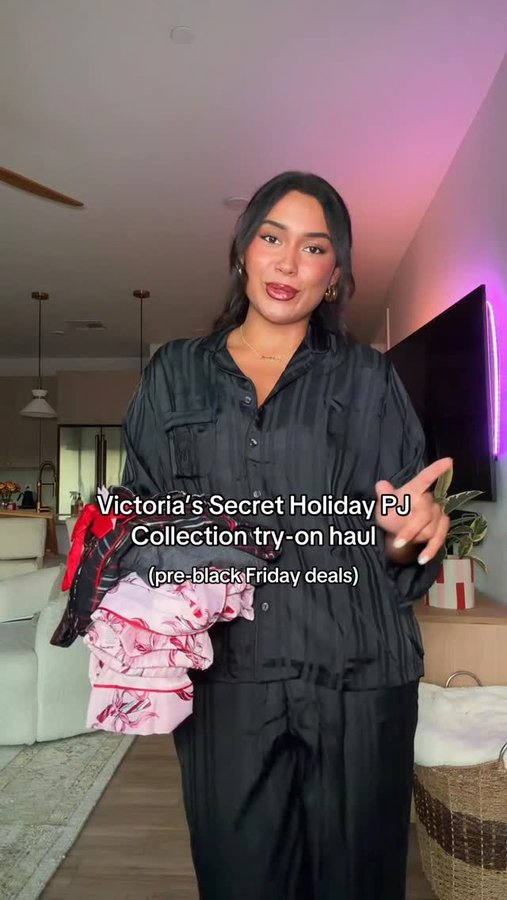 Instagram post by @michaelajacobs for Victoria's Secret. Caption reads: no better feeling than wearing pajamas that make....