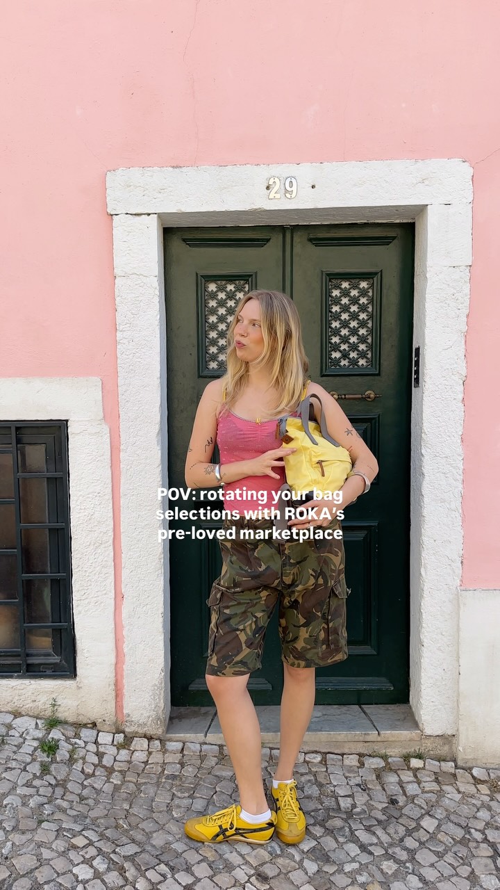 Instagram post by @wilmaaelena for ROKA London. Caption reads: bags carry stories, not just the essentials🙂‍↕️....