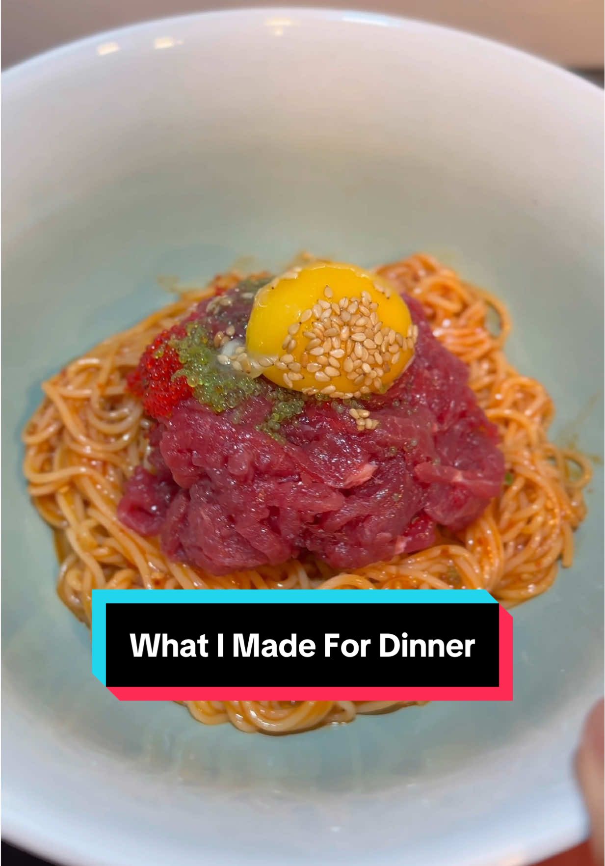 TikTok post by @chefkim_chi for Nongshim USA. Caption reads: where can I find 칼빔면 @Nongshim USA #yukhoe....