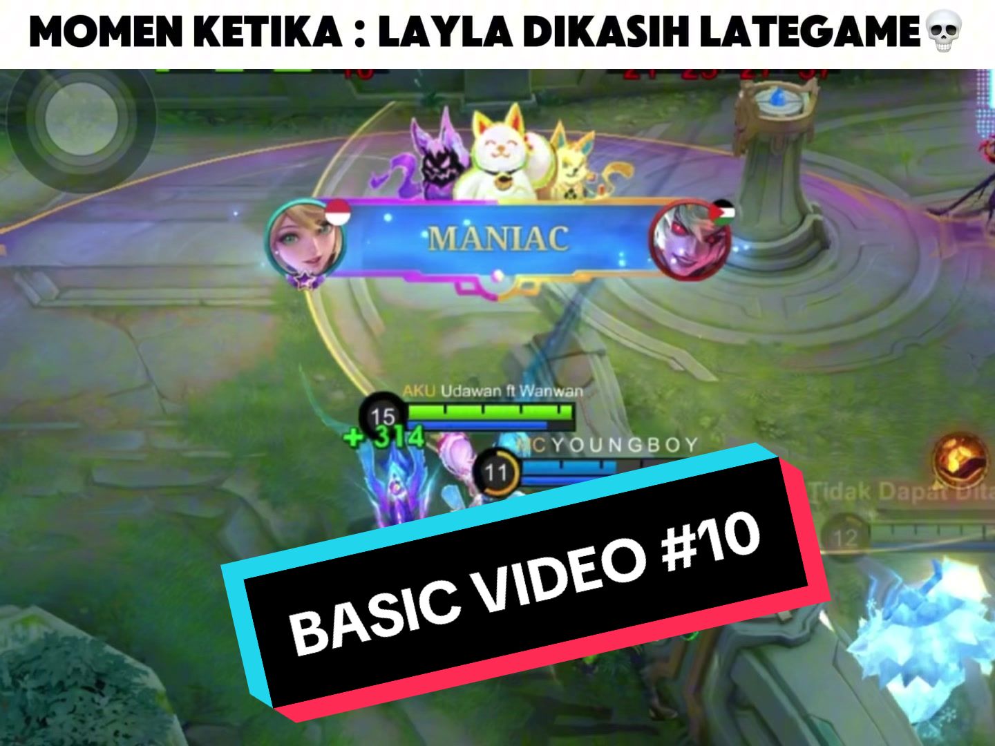 TikTok post by @udawanftwanwan for Mobile Legends. Caption reads: Layla lategame bikin musuh surrend💀☠️....