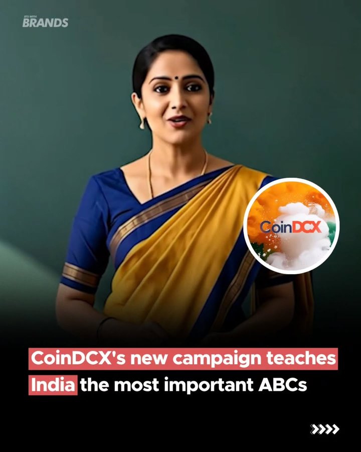 Instagram post by @btswithbrands for CoinDCX. Caption reads: CoinDCX's new campaign empowers India with [...].