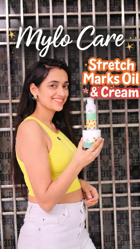 Instagram post by @nishubijarnia for Mylo Family. Caption reads: Stretch marks ka solution? Main bhi isi situation....