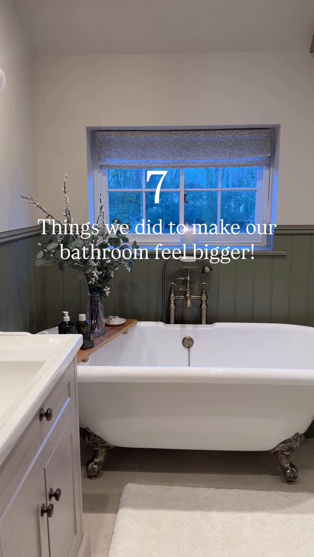 Instagram post by @ourhamletlife for NAMIE HOME. Caption reads: 7 Things we did to make our bathroom feel bigger!....