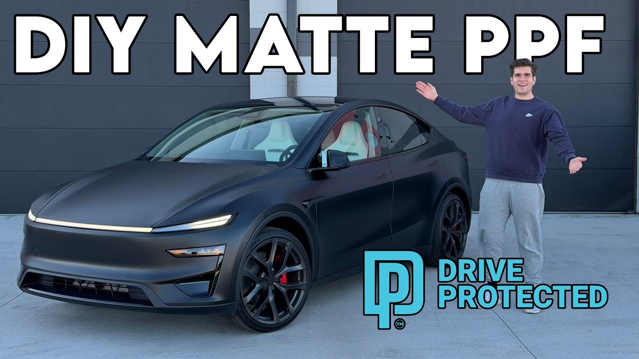 YouTube post by @TeslaFlex for MagBak. Caption reads: Wrapping My New Model Y Performance in Matte Paint....