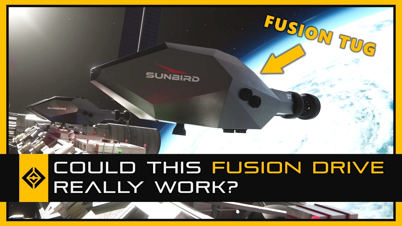 YouTube post by @Spacedock for TechCrunch. Caption reads: I'm Skeptical of This Fusion Space Tug.