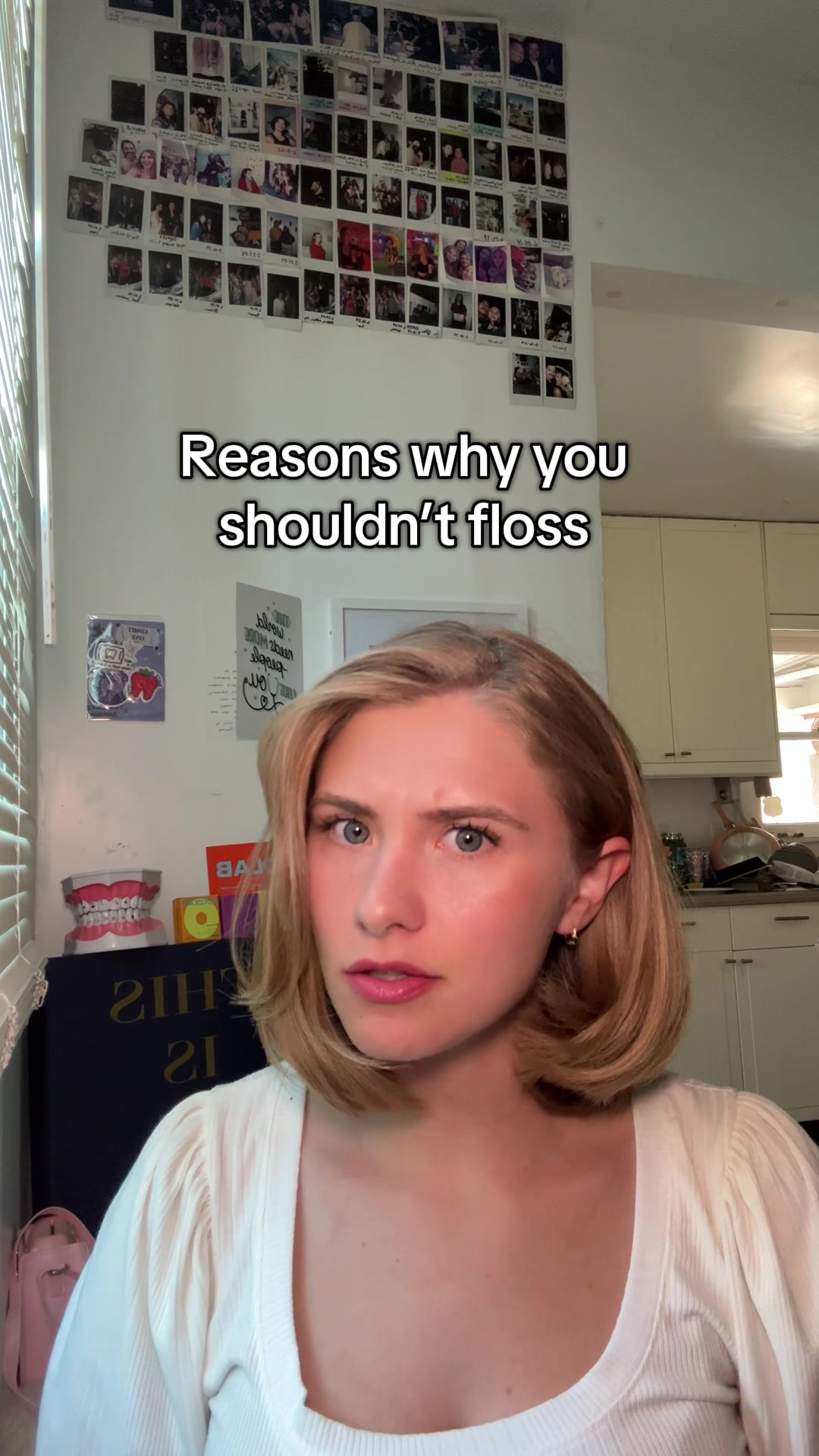 TikTok post by @anistinn for Burst Oral Care. Caption reads: Why you shouldn’t floss ( unless you love gum....