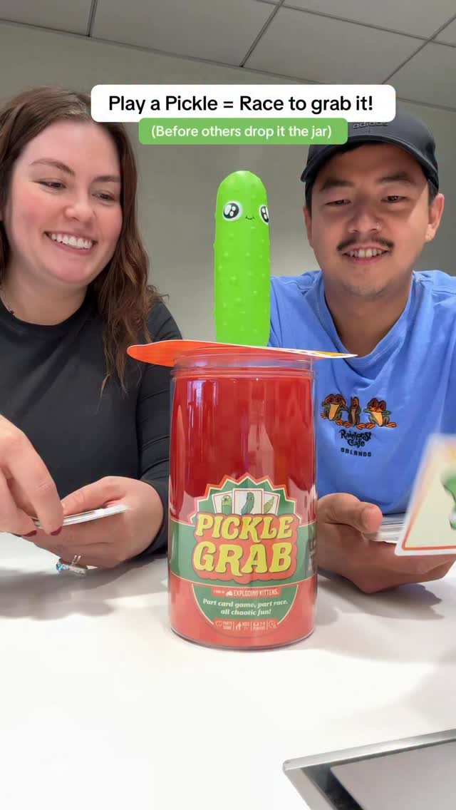 Instagram post by @bopitinventor for Exploding Kittens. Caption reads: It’s Pickle Grab! Race to grab the pickle if you....