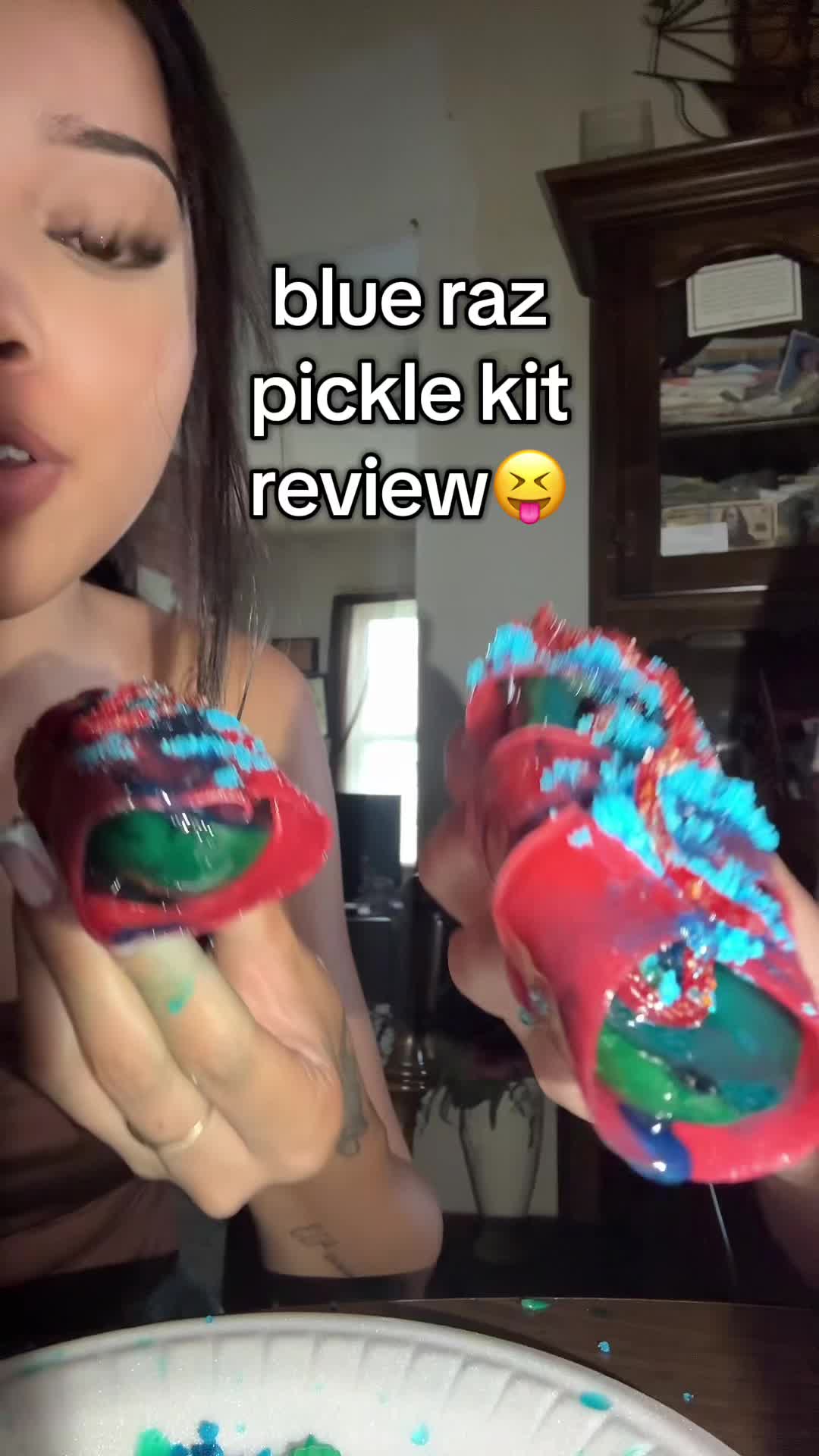 TikTok post by @bvbyhalo for Sourboy Snacks. Caption reads: sourboy blue raspberry pickle | #picklekit #pickle....