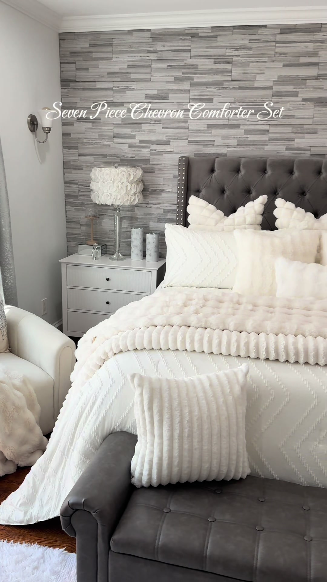 TikTok post by an influencer for Litanika. Caption reads: [...] Chevron Comforter Set from Litanika....