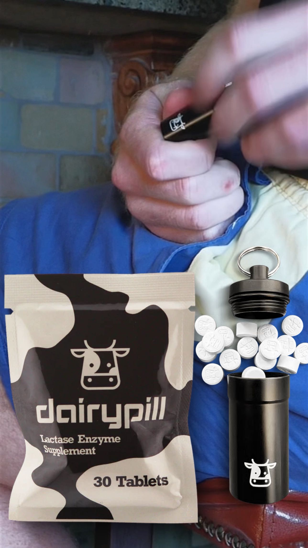 Instagram post by @chandlercooper for Dairypill. Caption reads: Guys this is the first product I’ve tried that....