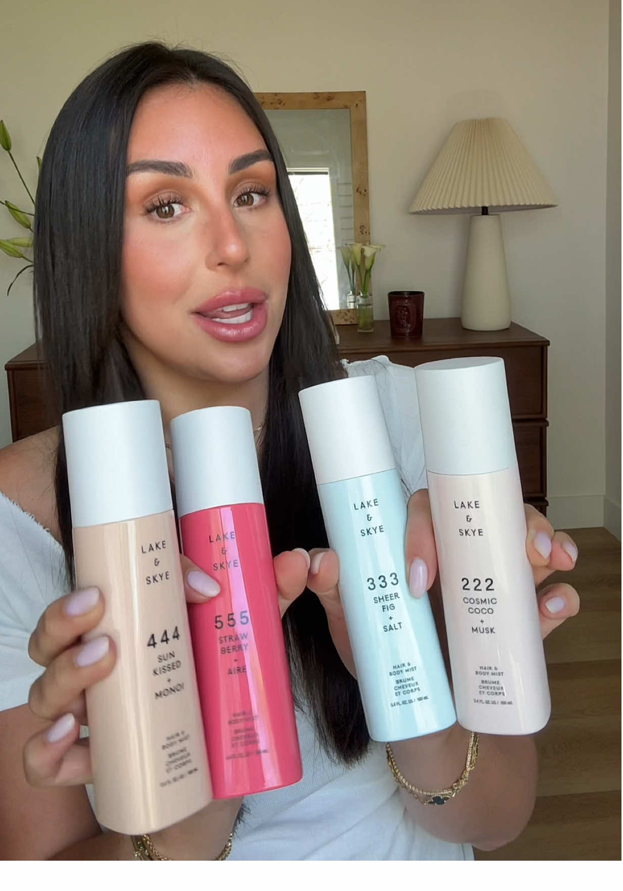 TikTok post by @carolinemstern for Lake & Skye. Caption reads: The way I fully manifested this collection — 4 new....