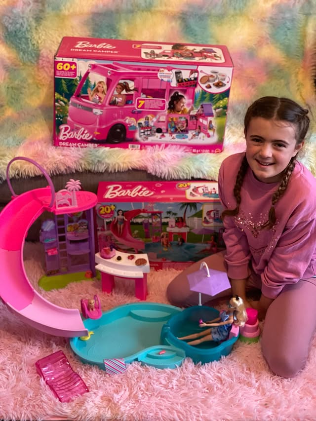 Instagram post by @justanormalmum_ for Mattel. Caption reads: Ad| @barbie DreamWorld brings stylish playtime....