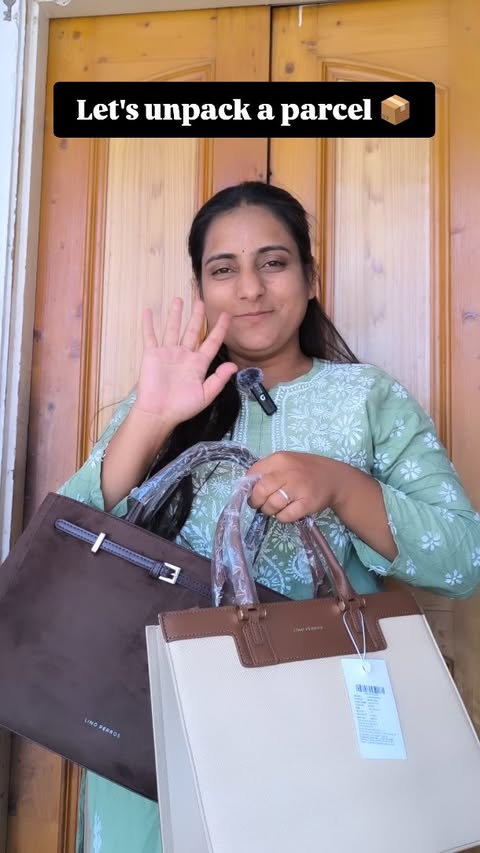 Instagram post by @priyanka_verma007_ for Lino Perros. Caption reads: Let's unpack a parcel 📦 Bags from - @linoperros....