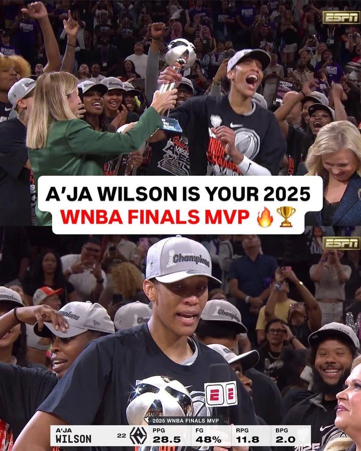 Instagram post by @brwsports for House of Highlights. Caption reads: A’ja wins her second Finals MVP....