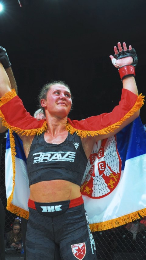 Instagram post by @mmasavezsrbije for RDX Sports. Caption reads: Dominant on debut!✅️ Nina Nikolija Miloševć is....