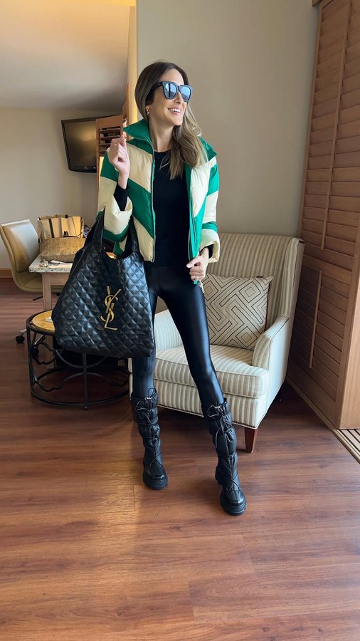 Instagram post by @alinelowry for The Noli Shop. Caption reads: My favorite black liquid leggings, winter Edition.....