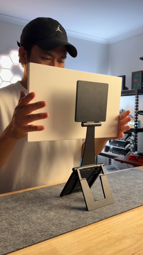 Instagram post by an influencer for espresso Displays. Caption reads: [...] setup? Having 2 of these espresso displays....