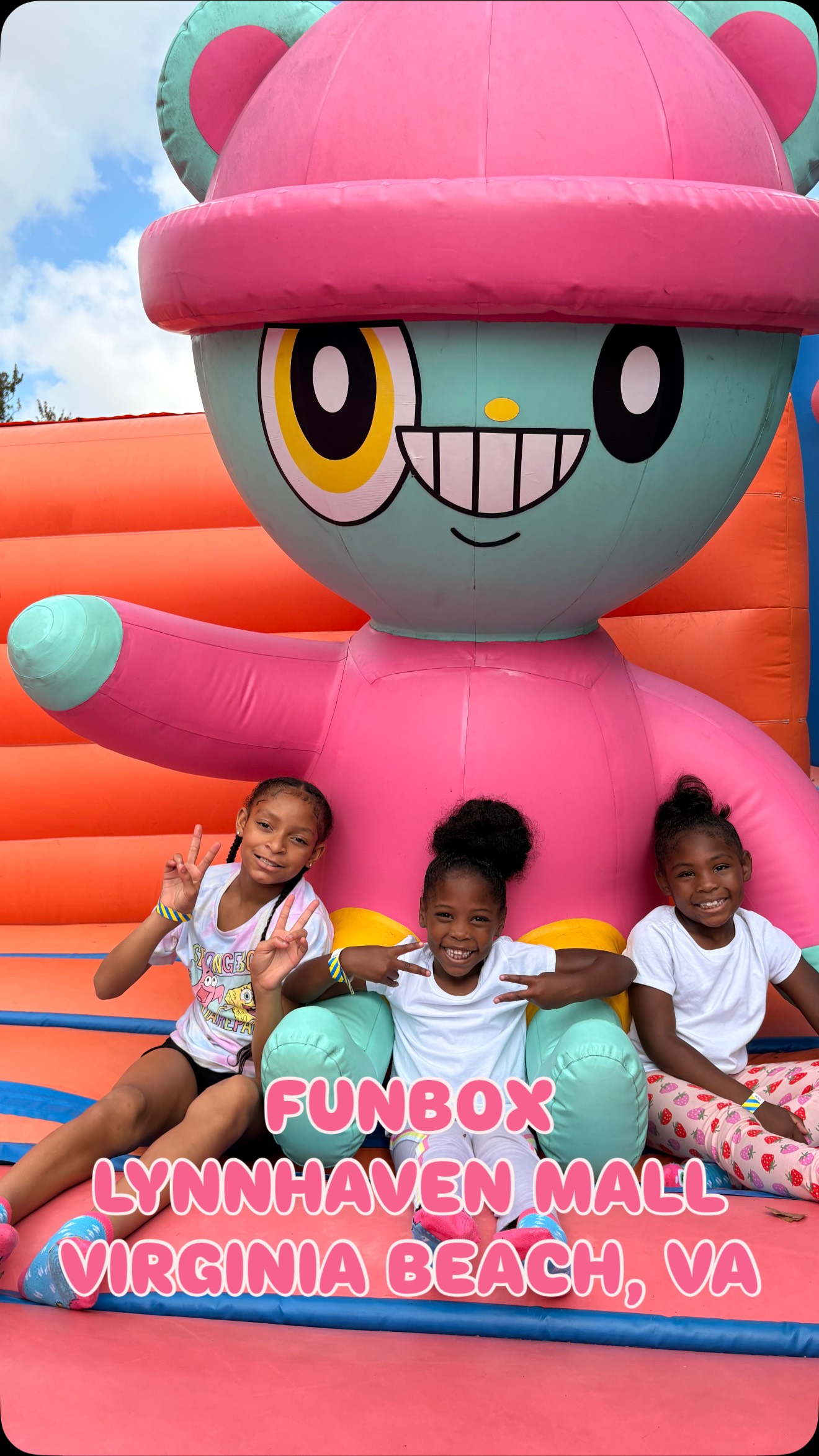 Instagram post by @l.a.b_kidz for Funbox. Caption reads: The BIGGEST BOUNCE PARK IS BACK! The girls had so....