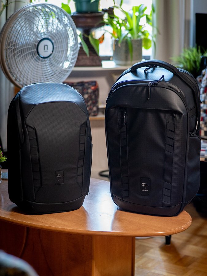 Instagram post by @samuelnarbuada for NOMATIC. Caption reads: The @NOMATIC x @PeterMcKinnon 35L and 25L camera....