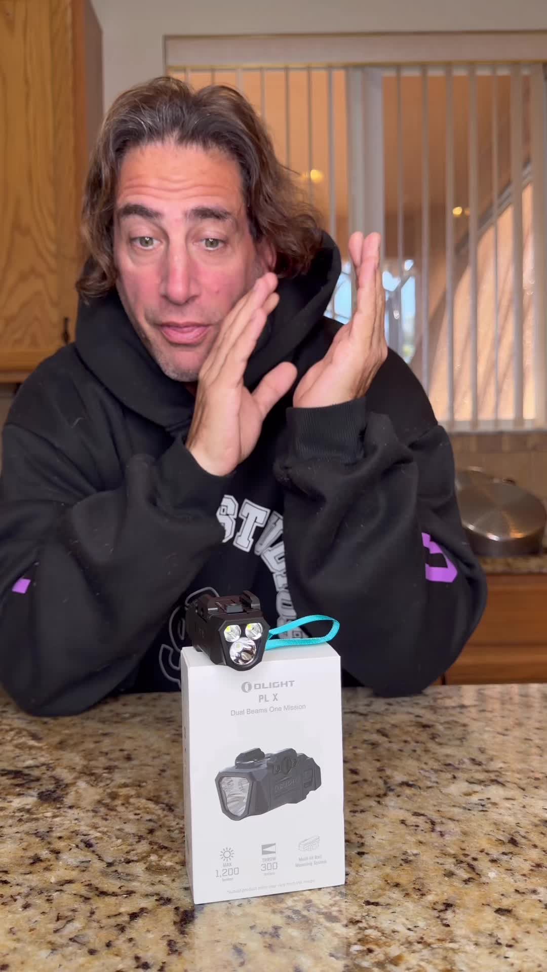 TikTok post by @mattgarry3 for Olight. Caption reads: NOW THAT A LIGHT YOU NEED!!! #OlightPLX2026....