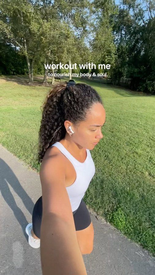 Instagram post by @cookinwithhalle for No Cow. Caption reads: workout with me to nourish my body & soul🫶🏼

I....