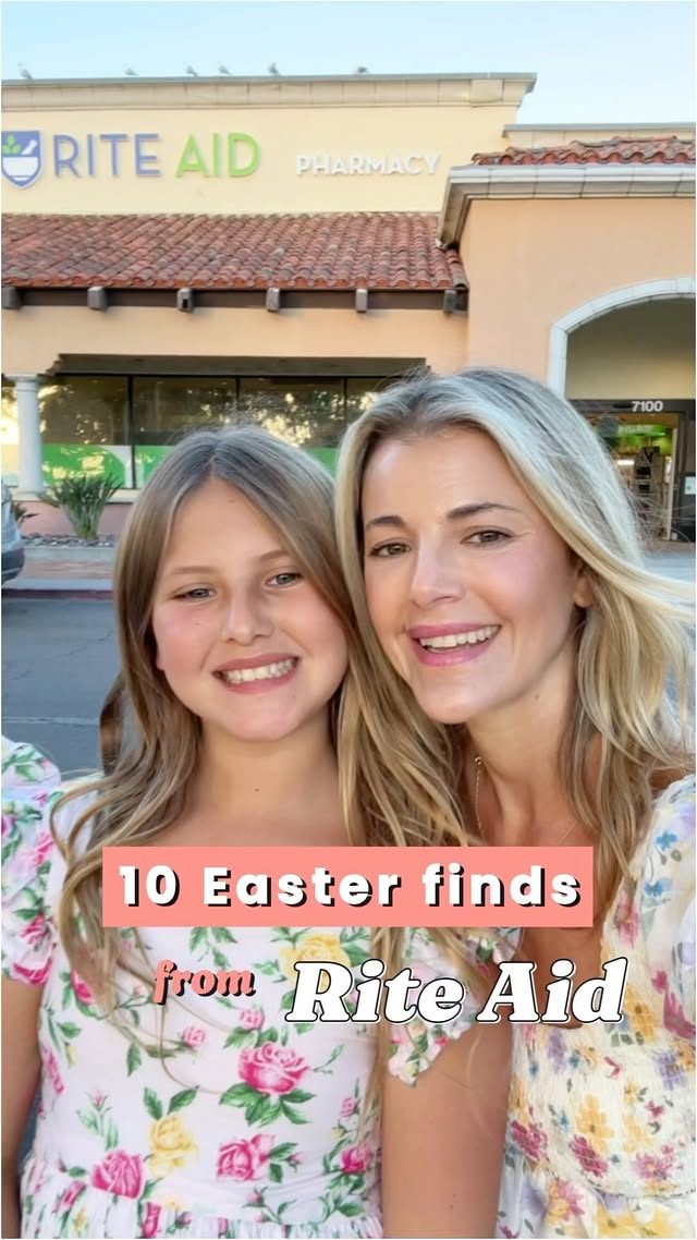 Instagram post by @xo.rachelpitzel for Rite Aid. Caption reads: 10 Easter finds from @riteaid 🐰🌸🐣💐 #ad Harper....
