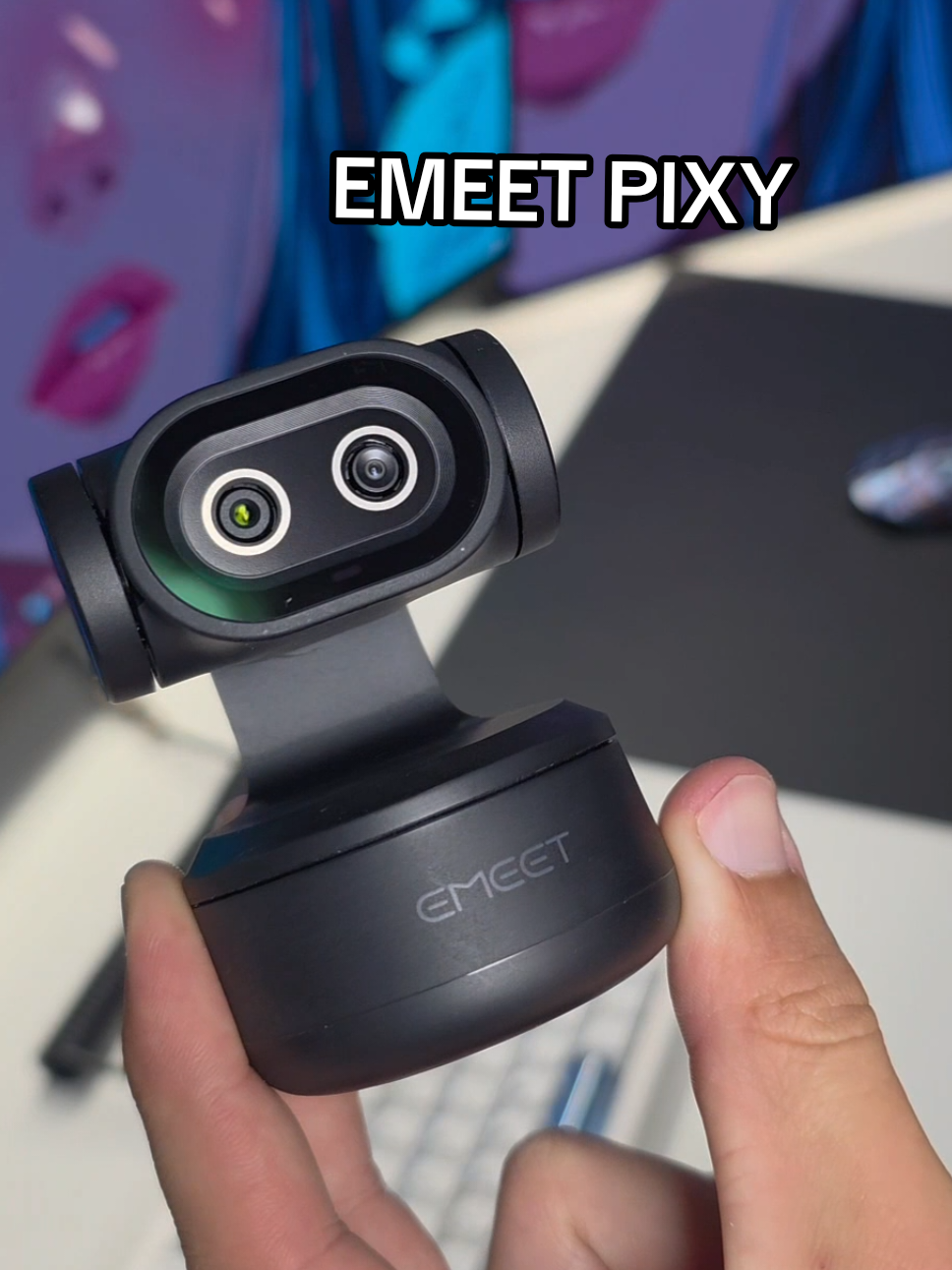 TikTok post by @ishadowzera for EMEET. Caption reads: This is the emeet pixy 🤖 4K Ultra HD:....