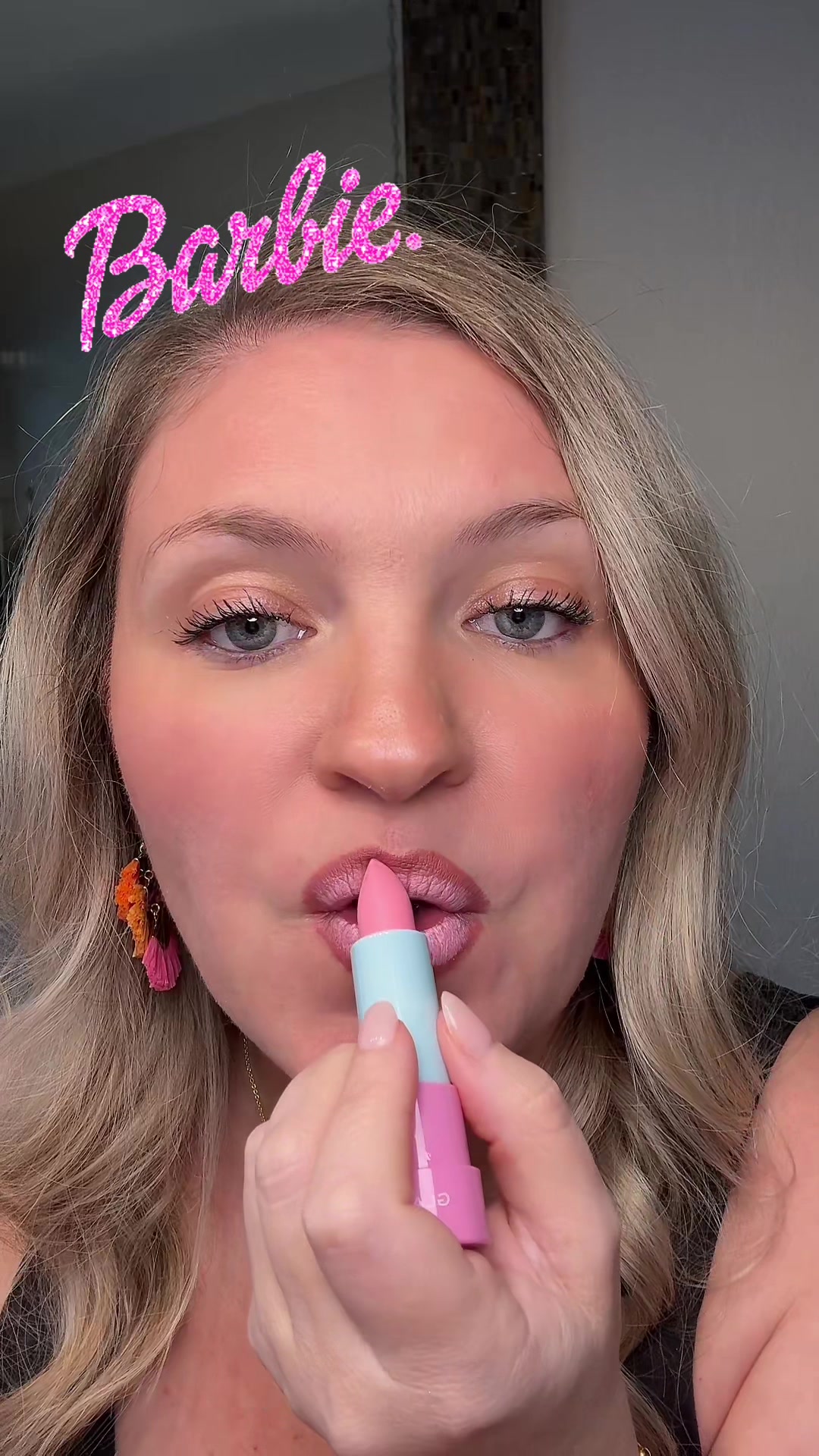 TikTok post by @angela.mejia007 for Glamlite Cosmetics. Caption reads: @Glamlite Barbie Lip Kit is everything! 💖 These....